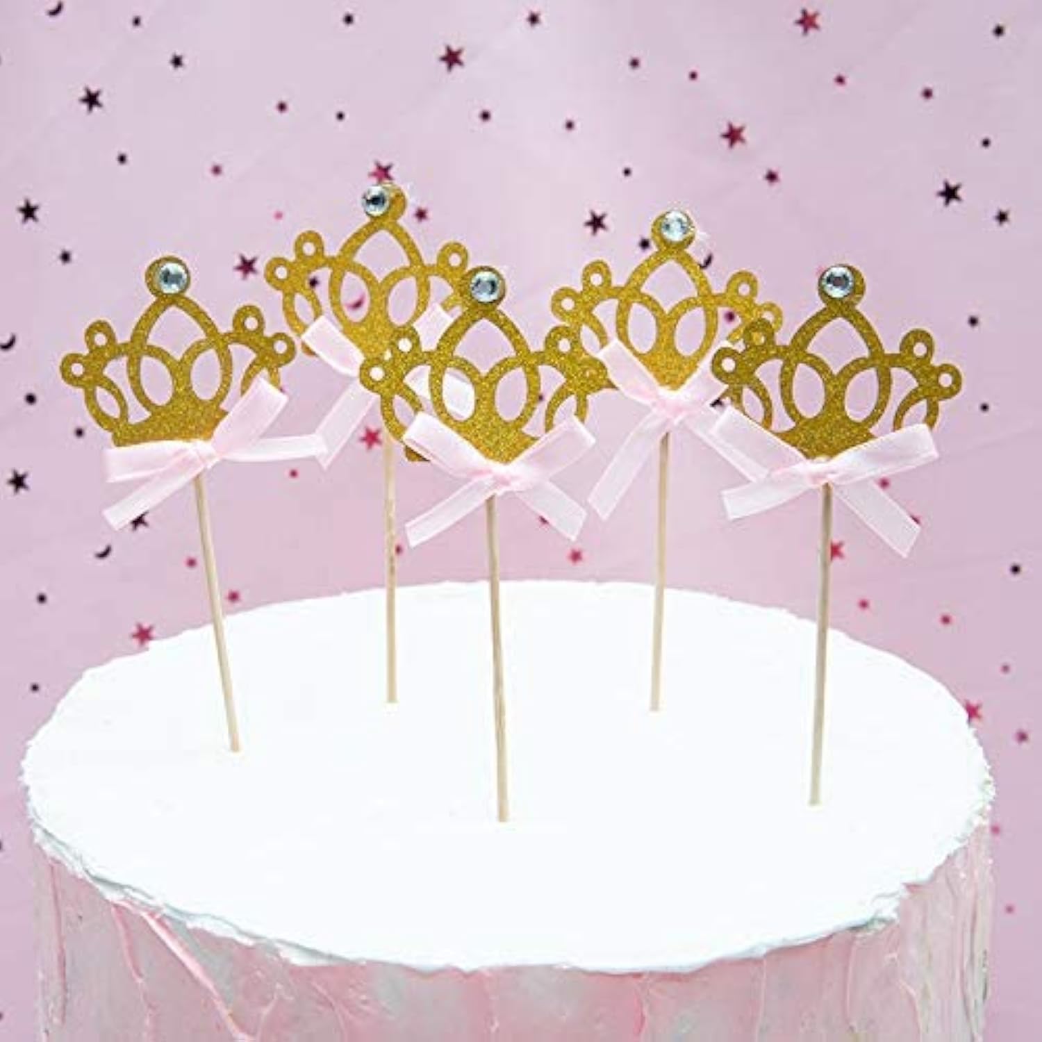 BN Glitter Party Cake Decorations Gold Glitter Crown Cupcake Toppers for Birthday Party 24 Pieces