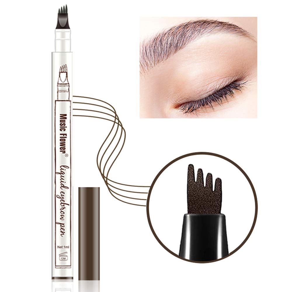 Microblading Eyebrow Pen,Eyebrow Tattoo Pen Microblade Eyebrow Pen Waterproof & Smudge-Proof With Four Micro-Fork Tips Applicator for Daily Natural Eye Makeup (Brown)