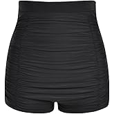 Firpearl Women's High Waisted Bikini Bottom 50s Ruched Boyleg Swim Shorts Tummy Control Swimsuit Bottom