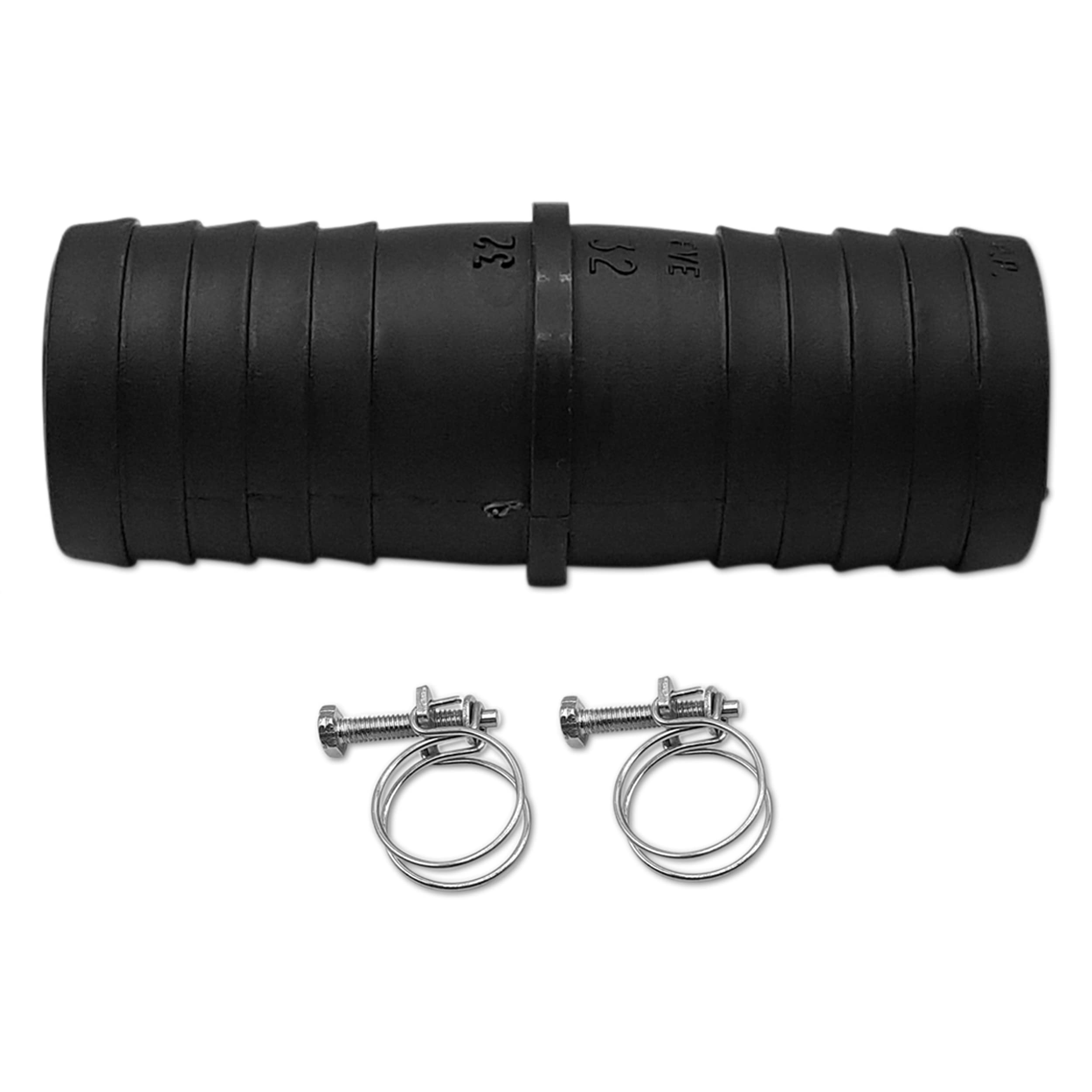 MYPURECORE 32mm Pipe Connector Set - Pond Hose Joiner with 2 Wire Clips - Adjustable Clamps with Screw Fitting for 32-36mm Diameter