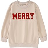 GLIGLITTR Kid Girl Christmas Sweatshirt Merry Long Sleeve Outfit Shirt Chenille Patch Xmas Holiday Crewneck Pullover Top 7-12