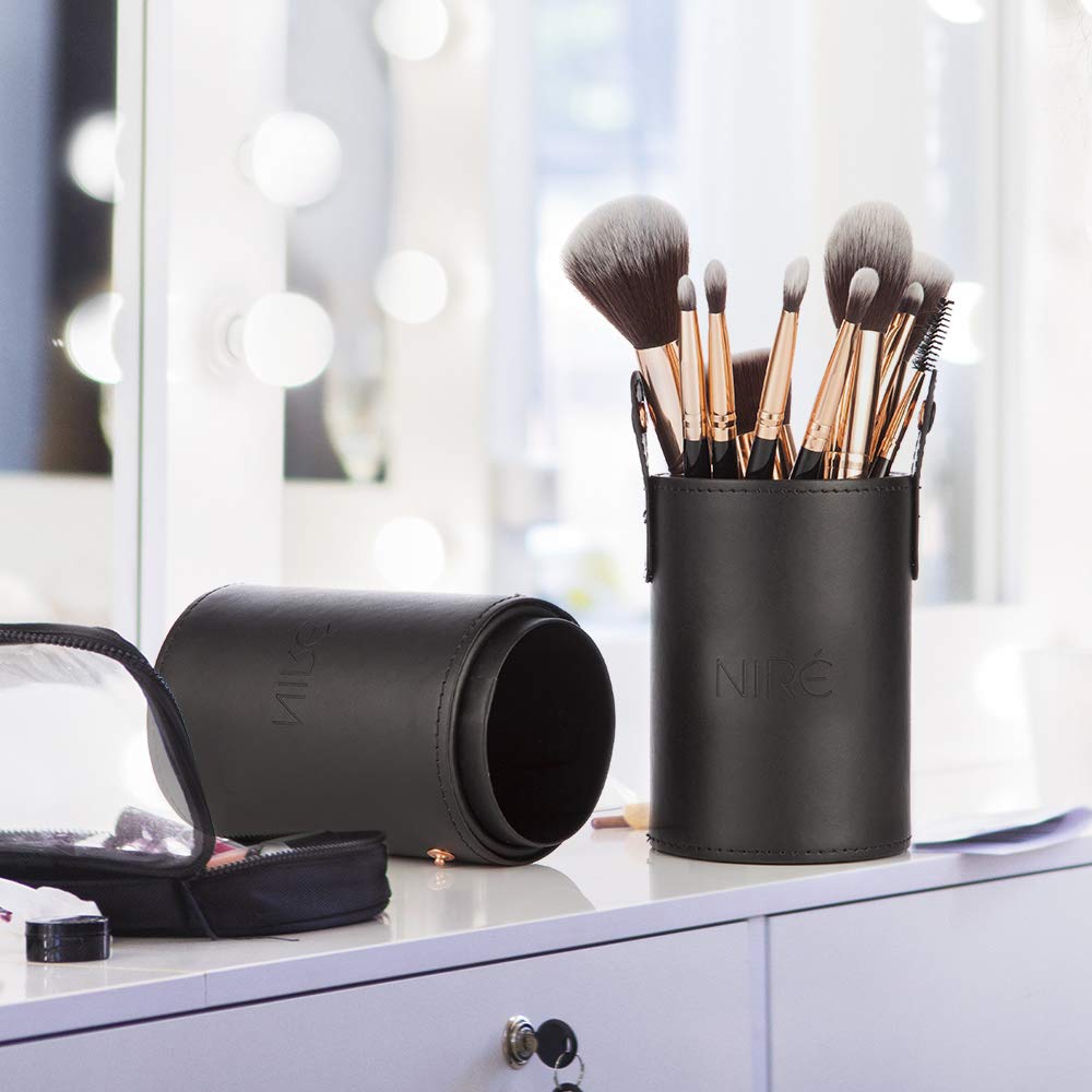 Pro 12Piece Makeup Brushes Set with Holder, Silicone Brush aooty