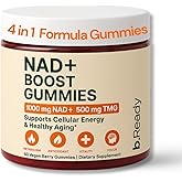 b.Ready NAD+ Gummies, Premium 1000 mg NAD Supplement with 500 mg TMG, Grape Seed & Black Pepper Extract – NAD+ for Healthy Aging, Cellular Energy & Antioxidant Support, Vegan, Sugar-Free, 60 Count
