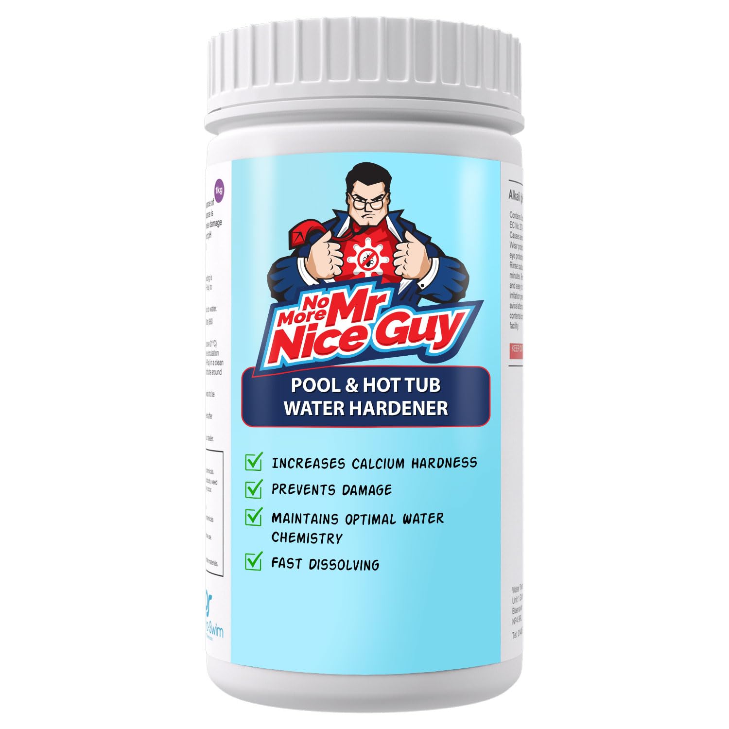 Pool & Hot Tub Spa Hardener Hardness Increaser 1kg - Calcium Chloride Increases Hard Water Levels Booster for Enhanced Water Quality – Fast Dissolving - Do Not Pre-Dissolve - No More Mr Nice Guy