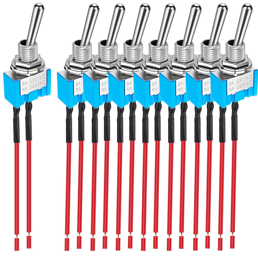Gebildet 8pcs SPST Prewired Mini Toggle Switch, 2 Ports 2 Positions, Miniature ON/OFF Switch, 6A/125VAC, 3A/250VAC, for DIY Car Dashboard Electronic Devices — image 1