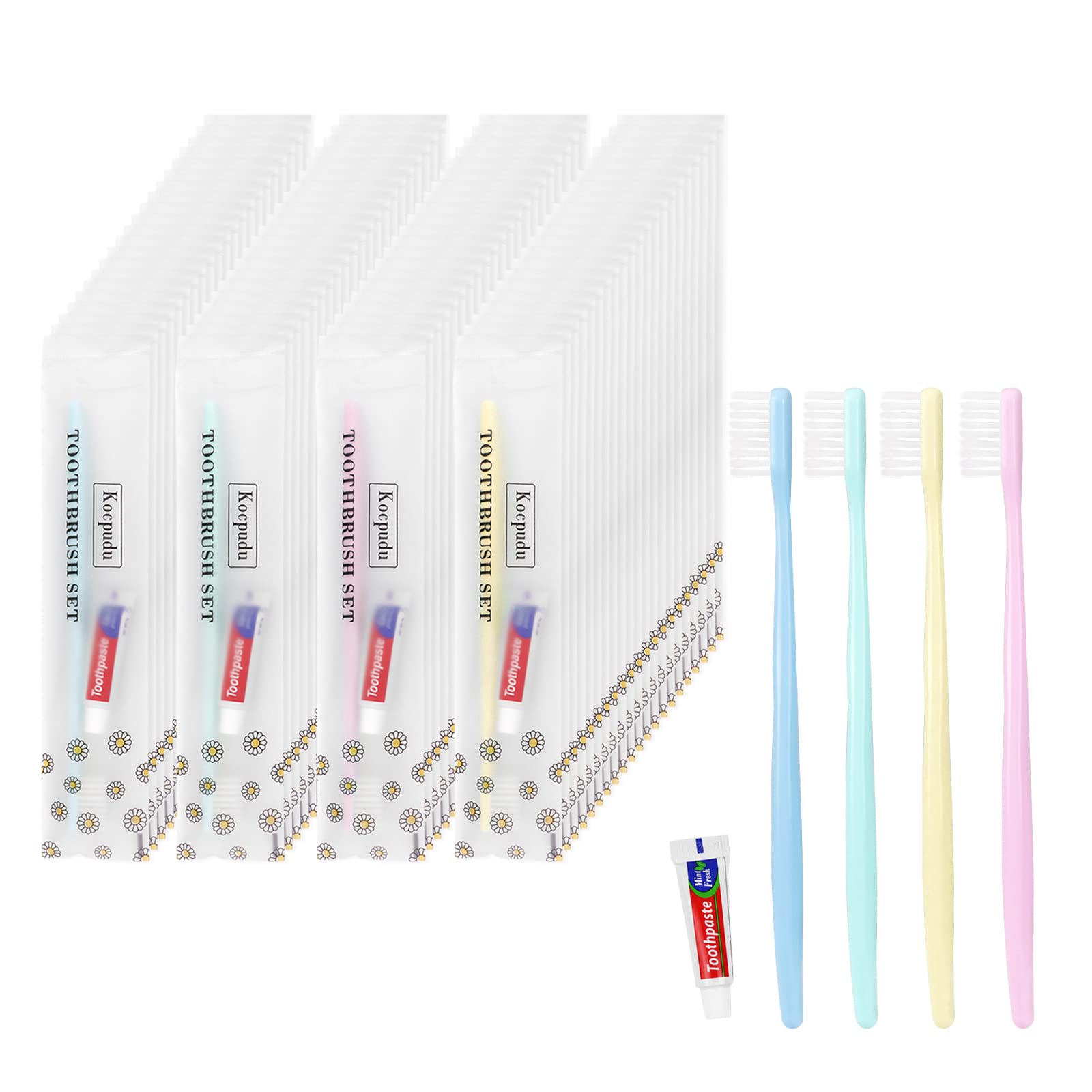 Disposable Toothbrush, Hotel Toothbrush Set, Disposable Toothbrush and Toothpaste, Individually Packaged, 4 Colors, Delicate and Practical, Suitable for Hotel, Home, Camping, Travel (PACK-40)