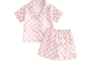 SAYOO Toddler Baby Kids Satin Summer Pajamas Set Short Sleeve Button-Down Pajamas Top Pants 2Pcs Loungwear Sleepwear Pjs