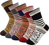 Women's Snowflake Pattern Casual Cotton Fashion Crew Dress Socks,5 Pairs Set,MixColor_2