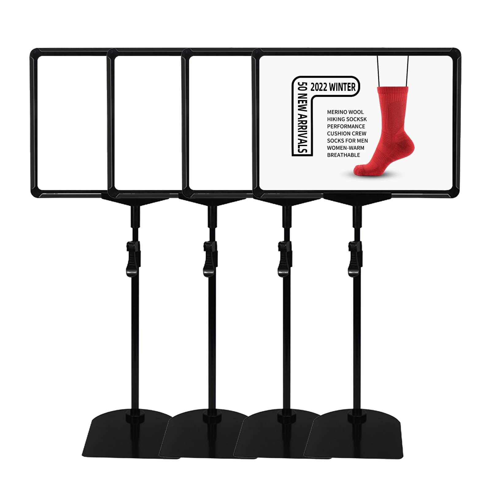 Photo 1 of SONFILY Sign Holder Stand,Sign Stand for Display,Adjustable Sign Holders For Table Top,Table Sign Holders 8.5 x 11,4 Packs, (Black, 39''height 4pcs)