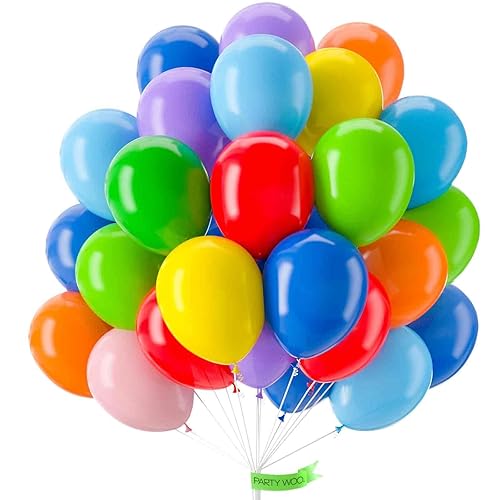 PartyWoo Rainbow Balloons 100 pcs 10 Inch Colorful Multi Color Bright Balloons Assorted Colors for Birthday Gender Reveal Baby Shower Anniversary Graduation Wedding Party Decorations