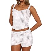 XBTCLXEBCO Women Sexy 2 Piece Pajama Set Sleeveless Lace Trim Crop Cami Top and Shorts Pj Set Y2K Sleepwear Lounge Outfits