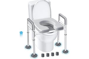 Eosprim Elongated Raised Toilet Seat with Handles, Toilet Safety Frame & Rails for Elderly & Handicap, Elevated Shower Commod