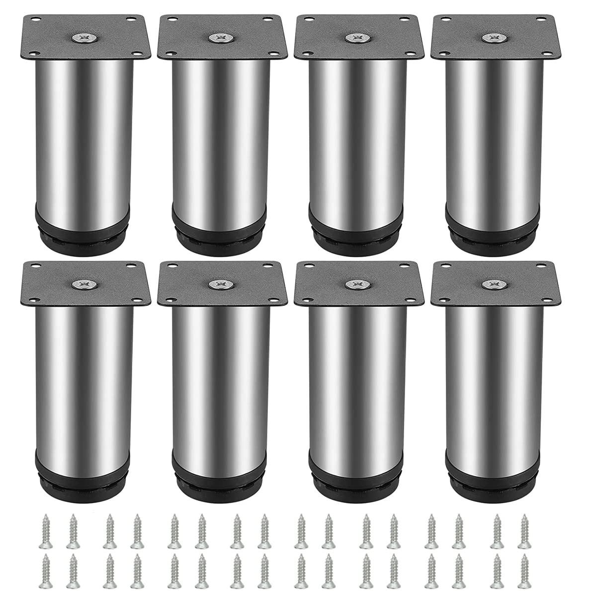 Youery 8 Adjustable Stainless Steel Furniture Legs, 100 mm Height, Thickening Cabinet Legs, Table Legs, Furniture Legs, Adjustable Height 0-15 mm (with Screws),Black