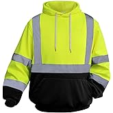 Besentinels High Visibility Hoodie for Men Safety Hoodies for Men Reflective with Black Bottom, High Vis Hoodies for Men with Construction Worker, Meets ANSI, Yellow-JRWY-2XL
