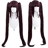 ANOGOL Hair Cap+Dark Brown Pigtails Wigs Brown Ponytail Wig Brown Two Pigtail Chocolate Wig with Bangs Long Straight Cosplay Wigs for Movie Costume for Halloween Party
