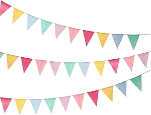 Shappy 18 Flags Imitated Burlap Pennant Banner, Pastel Banner Multicolor Fabric Triangle Flag Bunting Rainbow Hanging Decorations for Party Birthday Wedding Baby Shower
