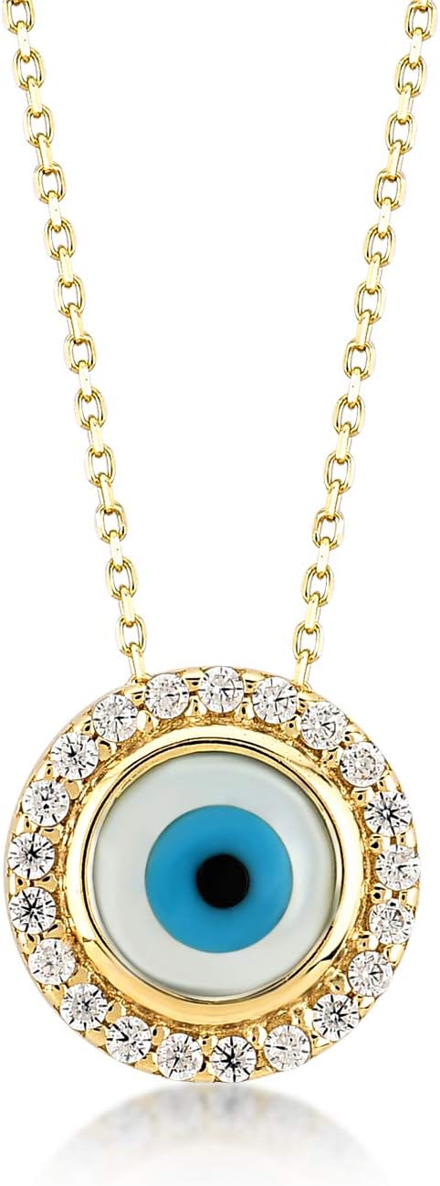 Gelin 14k Real Gold Evil Eye Pendant Necklace with Cubic Zirconia - Certified Fine Jewelry Chain Necklace Gift for Women, Girlfriend, Wife, New Moms,18 inches