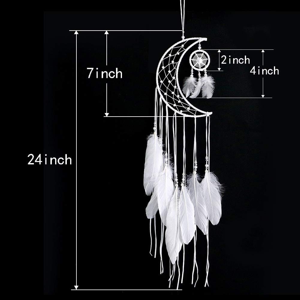 Dremisland White Dream Catcher Handmade Moon Design with Feathers Indian Dreamcatcher Wall Hanging Home Decoration Ornament Festival Craft Gift - Image 5