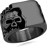 Hoyazvet Cool Retro Skull Rings 316L Stainless Steel/18K Gold/Black Gothic Skull Band Rings Faith Jewelry for Men Women, Size7-14 with Gift Box