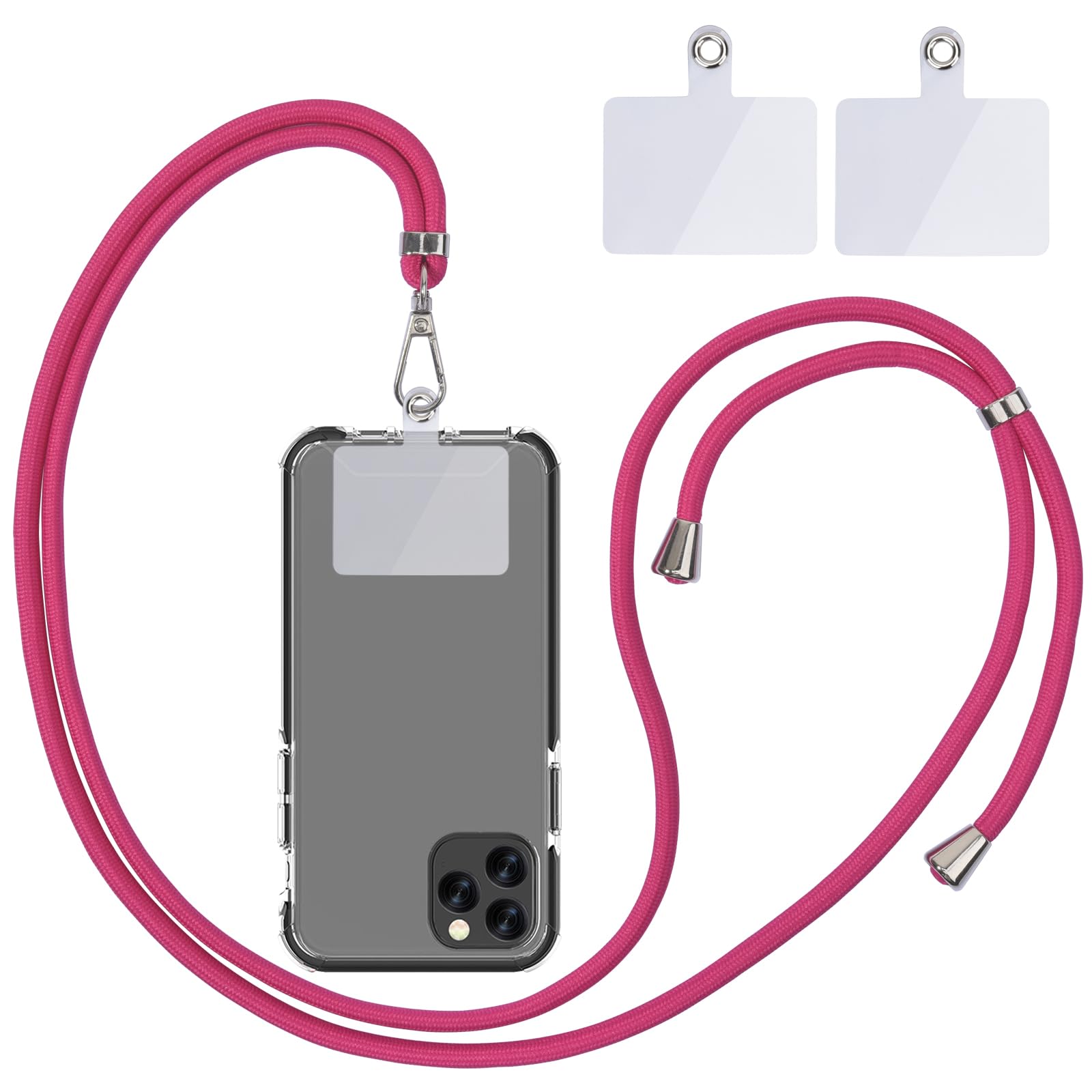 Linkbro Mobile Phone Chain Universal, Mobile Phone Lanyard, Universal Mobile Phone Hanging Around the Neck with Pad, Mobile Phone Lanyard, Adjustable and Removable. (1 Rose Red)