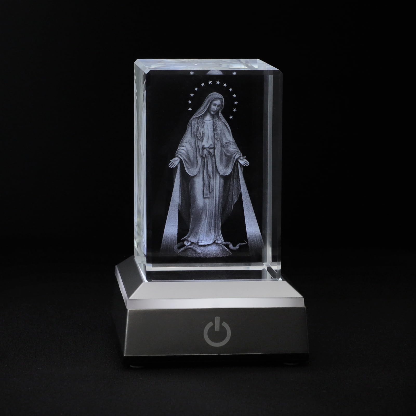 KOMI 3D Crystal Virgin Mary Figurine Statue with LED Light Base, Laser Engraved Mother Mary Statues Religious Gifts for Women Men, Night Light for Bedroom, Christian Catholic Home Decor