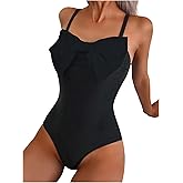 WDIRARA Women's Bowknot Strapless One Piece Swimsuit Colorblock Bandeau Bathing Suit with Removable Strap