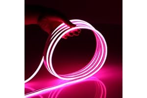 HOTRAN Neon LED Strip Light, 16.4ft Pink 12V Neon Rope Light, Waterproof Flex Cuttable Silicone Strip Light for Indoor Outdoor Decoration (Power Adapter No Included)