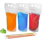 C CRYSTAL LEMON 100PCS Reclosable Alcohol Pouches with Straws & Funnel, Leakproof Drink Bags for Juice, Smoothies, Cocktails,