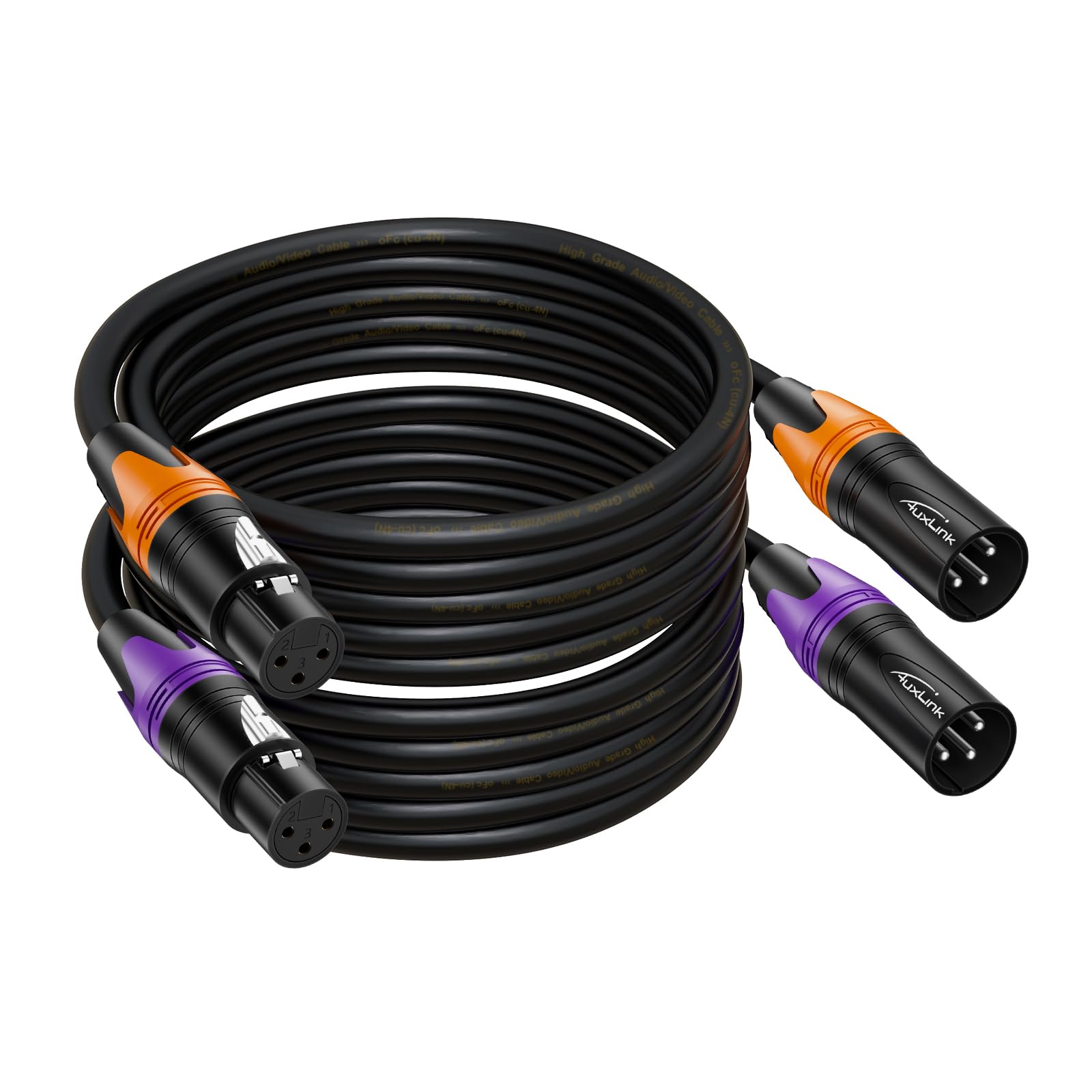 AuxLink XLR Cable 100ft 2Pack, Banlaced XLR Cable Male to Female Mic Cable Gold-Plated 3-Pins, XLR Speaker Cables Compatible with Microphones, Stage Lighting, Speaker Systems and More