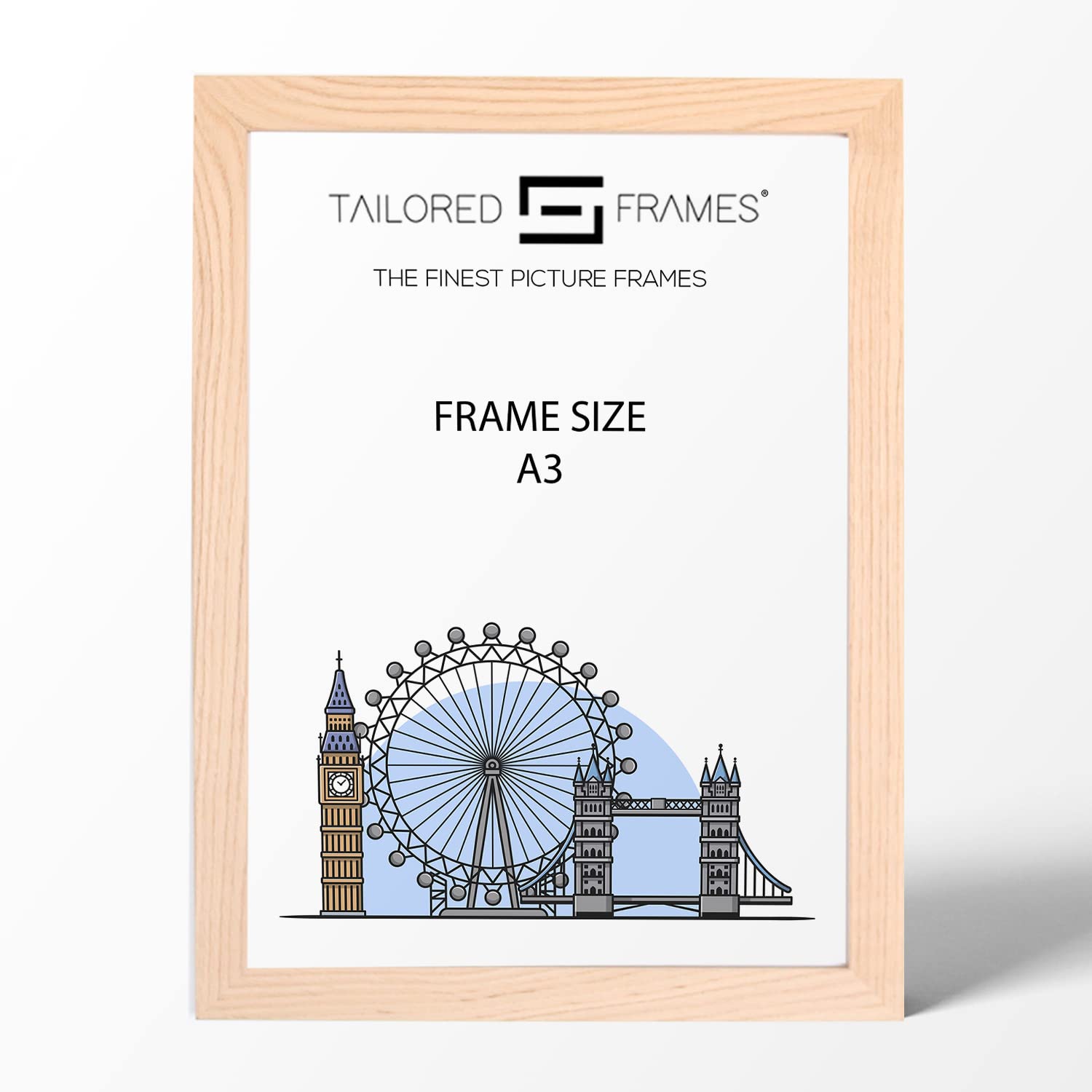 Tailored Frames Natural Oak Wood A3 Single Picture Frames | Wall Hanging Type | Photo Frame Without Mount