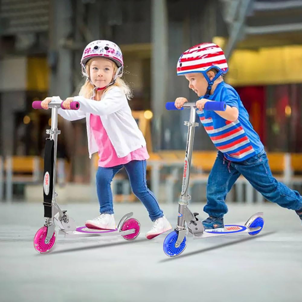 ChromeWheels Kick Scooter for Kids, Deluxe 2 Light Up Wheels 4 Adjustable Height with Kickstand, Best Gift for Age 5 up Kids Girls Boys, 132lb Weight Limit