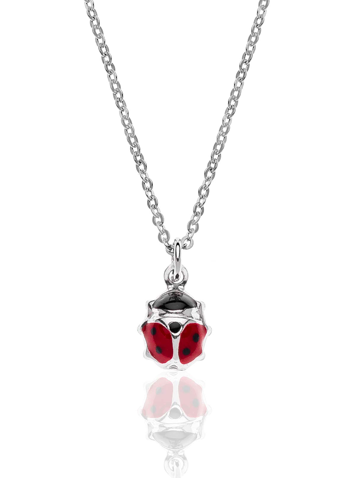 Aka Gioielli® - Kids Red Ladybug Necklace in Sterling Silver Rhodium, Lucky Pendant for Girls