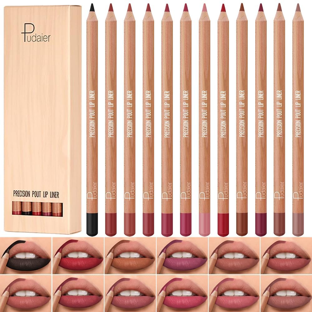 12 PCS Lip Liner Pencil Set Matte Lip Contour Lipliner, Waterproof Long Lasting Lipstick Lip Liner Set, Smudge-Proof Lip Liner Pen (Colour, 12pcs/B)