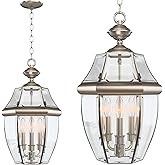 Large Outdoor Pendant Light Fixture 3-Light, 20in Modern Silver Outdoor Chandelier Hanging Porch Light, Metal Exterior Ceilin