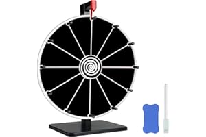 Pionites 12 Inch 12 Slots Prize Wheel Tabletop or Wall Mount Fortune Spin with Dry Erase Marker and Eraser for Engaging Home Parties, Trade Show, Carnival Events (12''12Slots Black)