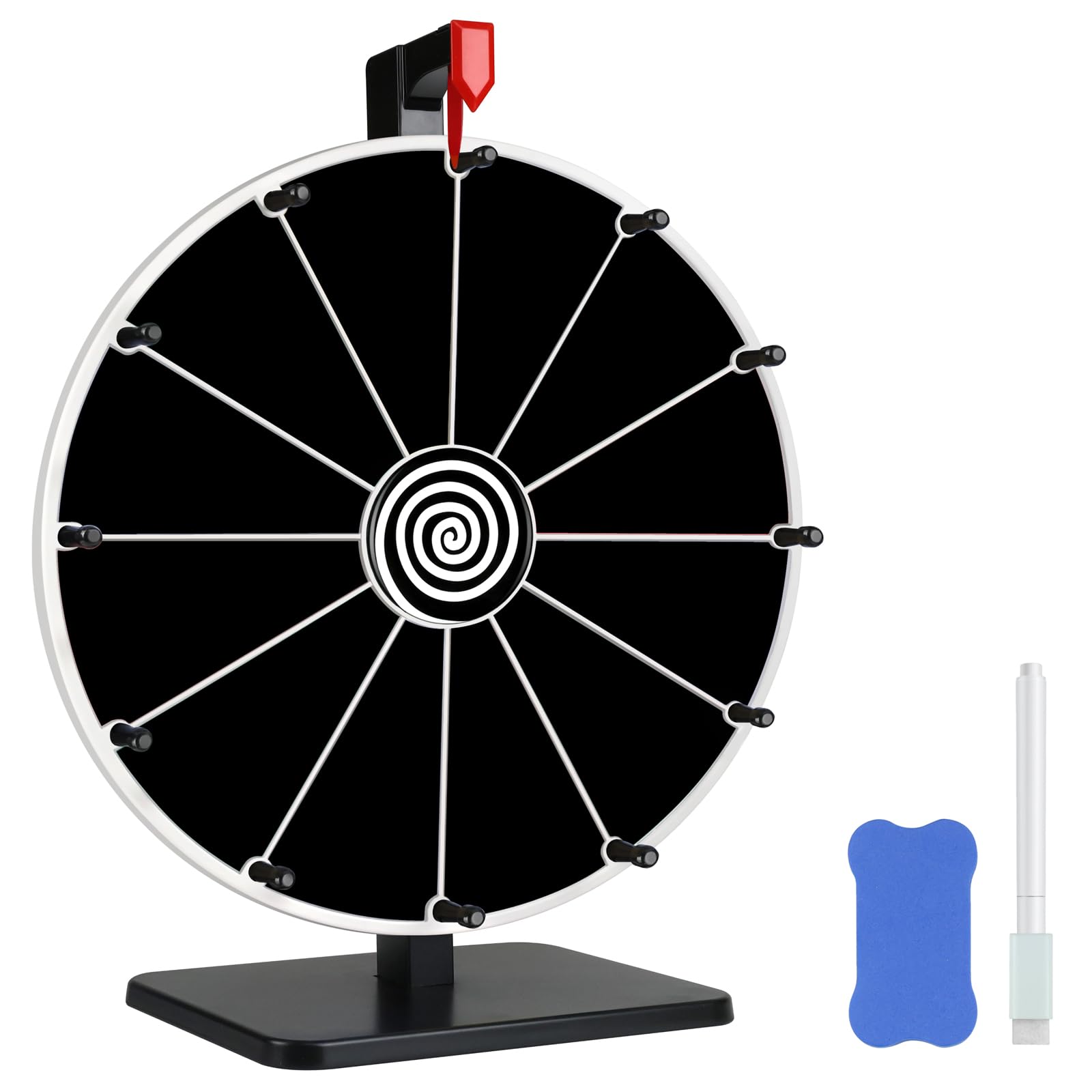 Photo 1 of **SELLING FOR PARTS--MISSING STAND---**Pionites 12 Inch 12 Slots Prize Wheel Tabletop or Wall Mount Fortune Spin with Dry Erase Marker and Eraser for Engaging Home Parties, Trade Show, Carnival Events (12''12Slots Black)