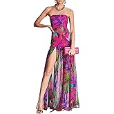 Willow Dance Women Tube Top Dress Printed Mesh Patchwork Maxi Dress Strapless Sexy High Slit Long Dresses Party Clubwear