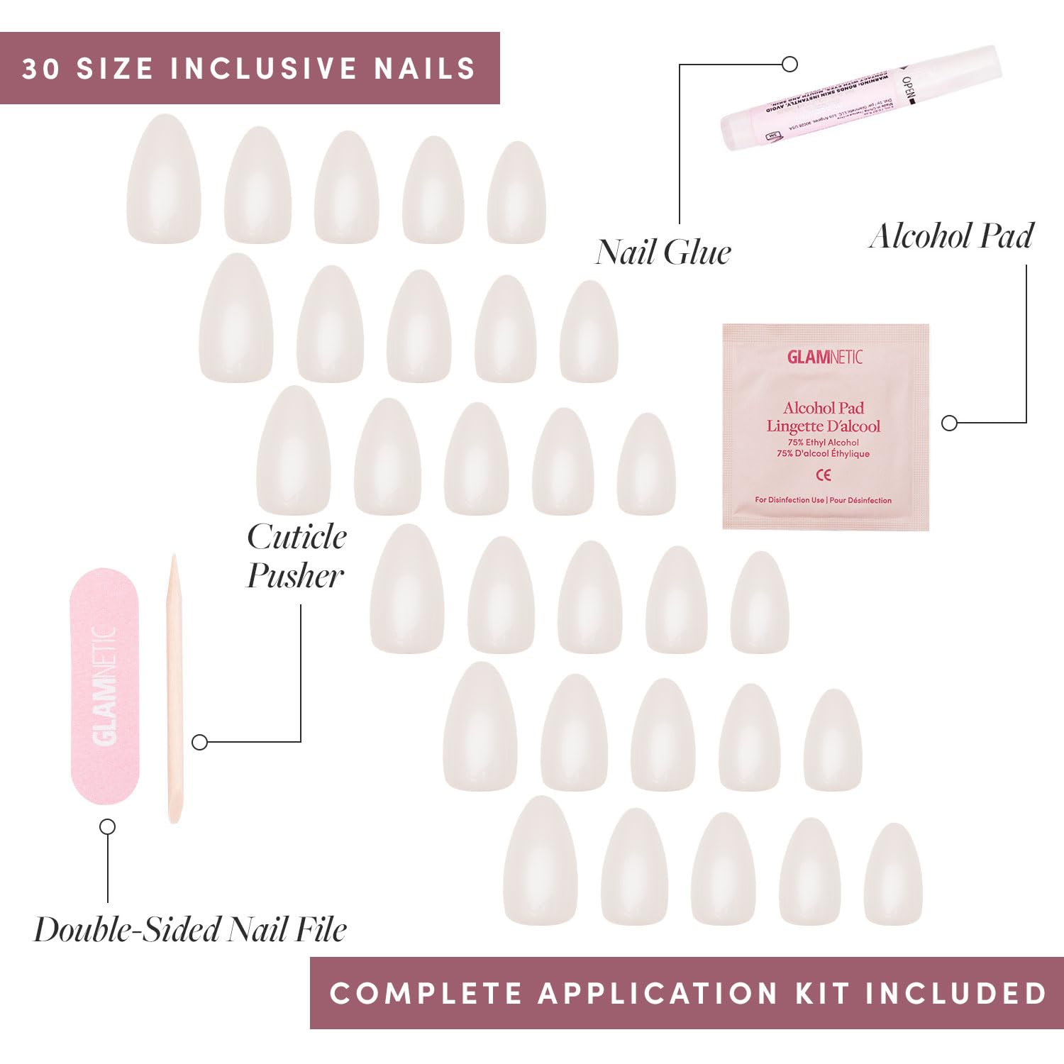 Glamnetic Press On Nails - Hailey | Glossy, Semi-Transparent, Short Almond Nails, Reusable | 15 Sizes - 30 Nail Kit with Glue - Image 4