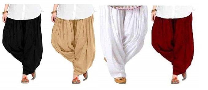 Women's Cotton Patiala Salwar (AMZN-001311, Black, Beige, White, Maroon, Free Size) Combo