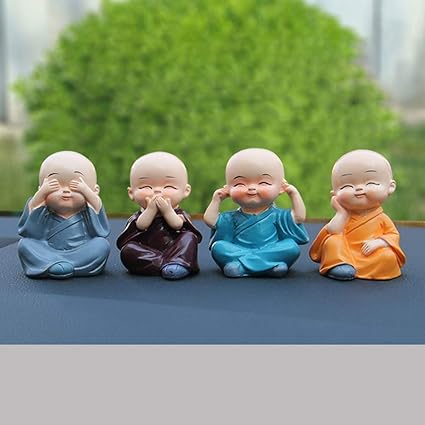 Great Art4 Pcs Cute Kongfu Monk Resin Creative Monk Ornament Doll Mini Buddha Statue for Car Interior Home Decor