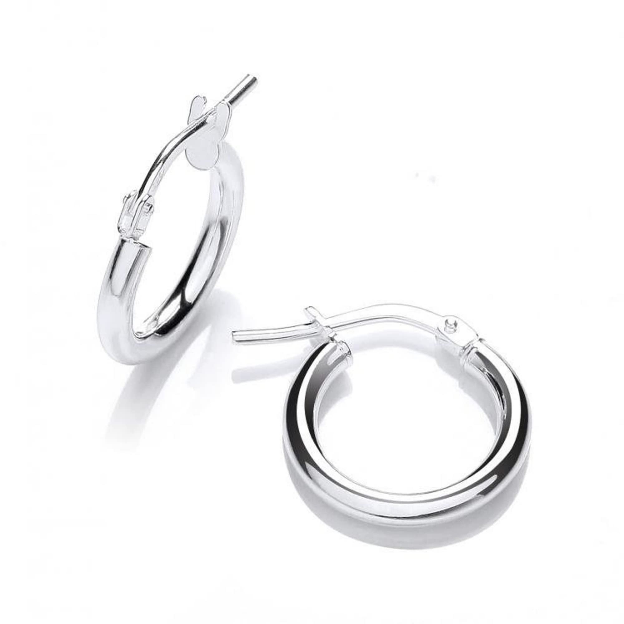British Jewellery House Small Silver Hoop Sleeper Earrings | 925 Sterling Silver Hoops Earrings for Women, Girls Hypoallergenic Round Circle Plain Hinged Earrings, Women`s Girl`s Gift, White