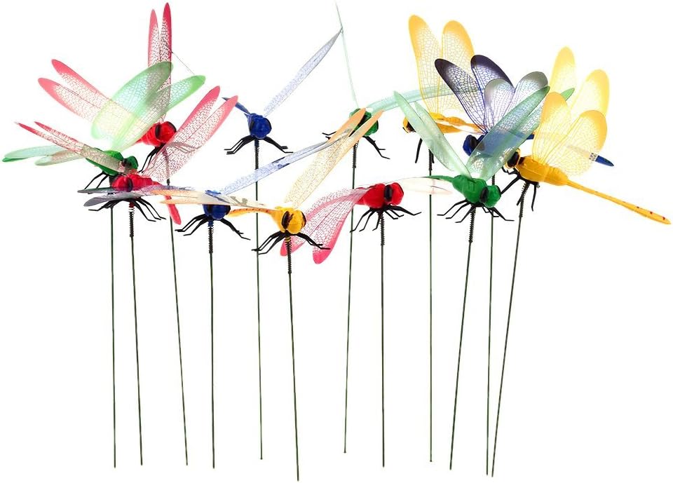 DatingDay 12 Pack 3D Garden Dragonfly Stakes with Sticks Dragonfly Planter Miniature Fairy Garden Decoration,Big