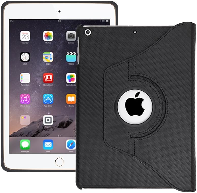 Everything Carbon PU Leather 360 Degree Roatating Stand and Cover for iPad Air 2 - Black