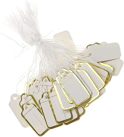 Amazon Batreetek 値札 500枚入り 白い 無地 価格ラベルカード ストリング 付き 衣類 ジュエリー 腕時計 ブレスレット 価格タグ プレゼント単語カード Diy メモ ラベル バーティー 装飾用 金リム Pop用紙 値札 文房具 オフィス用品