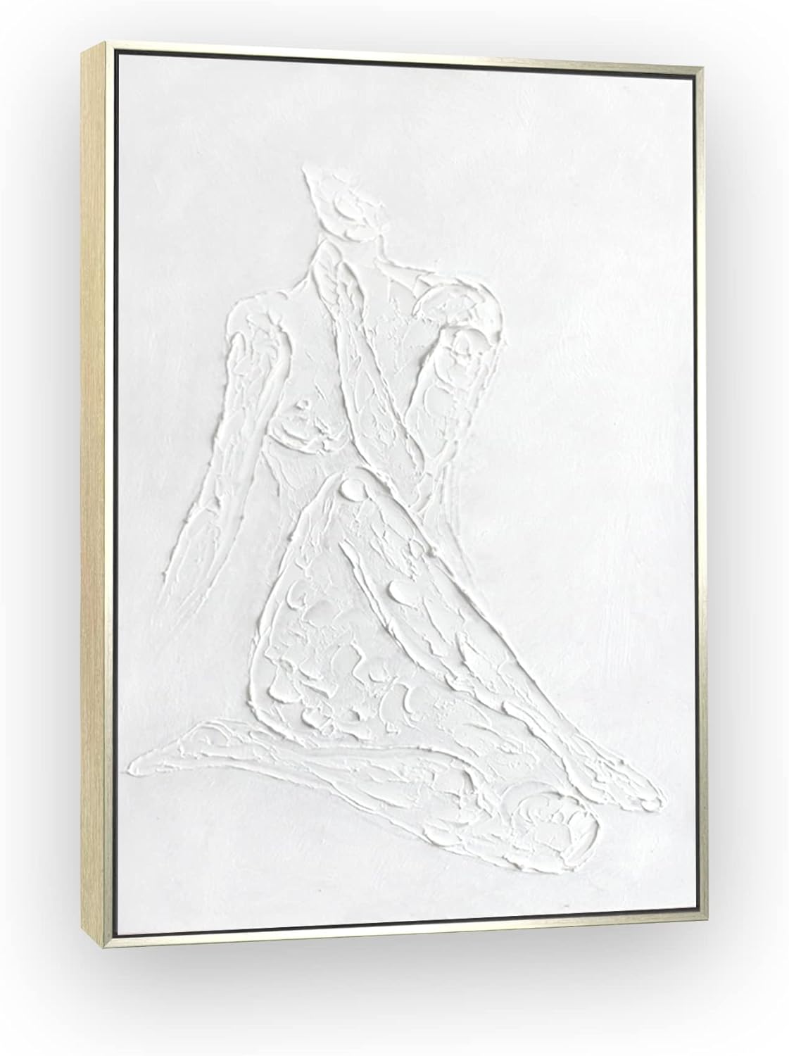 Paintings - Gold Frame Woman White Wabi-sabi Style Painting 20x28inch Home Decor Wall Art for Living Room Fireplace Room Dining Room Bedroom 3D Canvas Decor