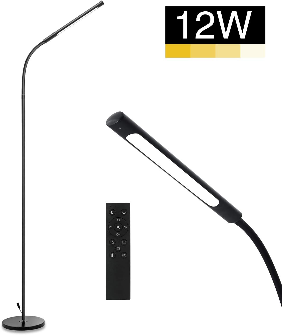 IMIGY 12W Floor Lamp, 600 Lumens Dimmable Flexible Gooseneck Standing
