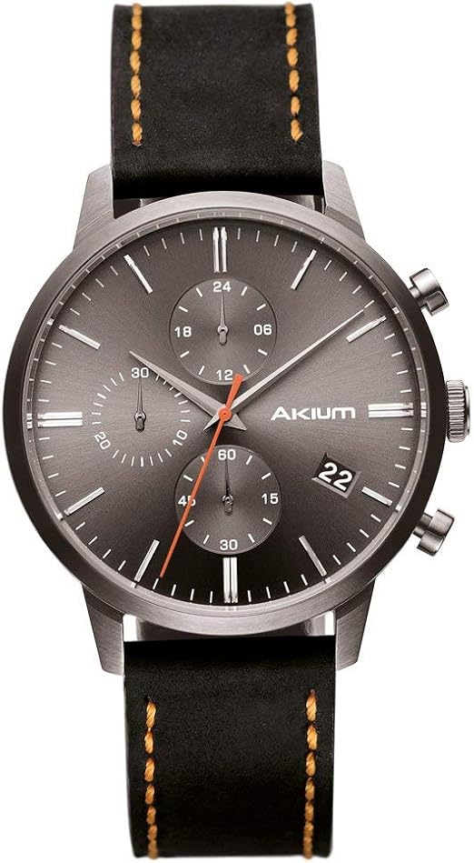 Relógio akium masculino couro preto Clearance
