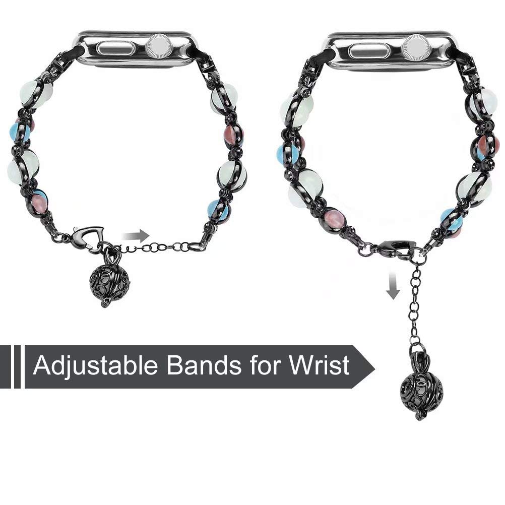 Jewelry Bracelet Compatible with Apple Watch Band Strap Wristband Handmade 42mm/44mm Iwatch Series 5/4/3/2/1, with Night Luminous watchband, Perfume/Oil Storage for Women & Girls 6.3-7.9 inch (Black)