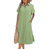 Zeagoo Womens Dresses 2025 Button Down Shirts Dresses Soft T Shirt Dress with Pocket Light Green XXL