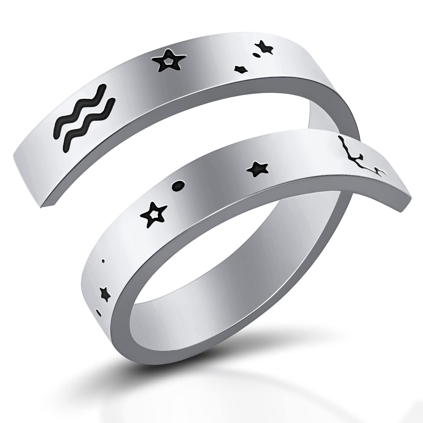 Zodiac Rings,LucBuy Cancer Leo Pisces Stainless Steel Engraving Constellation Finger Rings,Size Adjustable Horoscope Astrology Open Band Ring Jewelry Birthday Gifts for Women Men Teens Girls